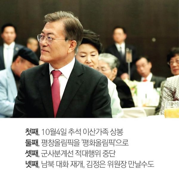 文在寅大統領による４つの提案をまとめたバナー。青瓦台（韓国大統領府）が作成した。